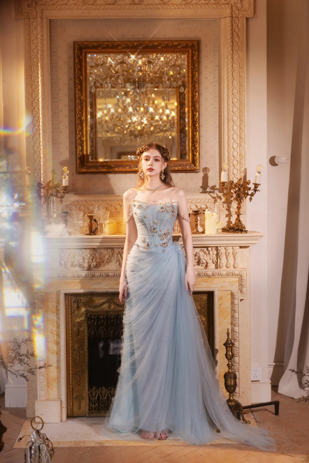 Sparkling Light Blue Crystal Butterfly Prom Dress EL103