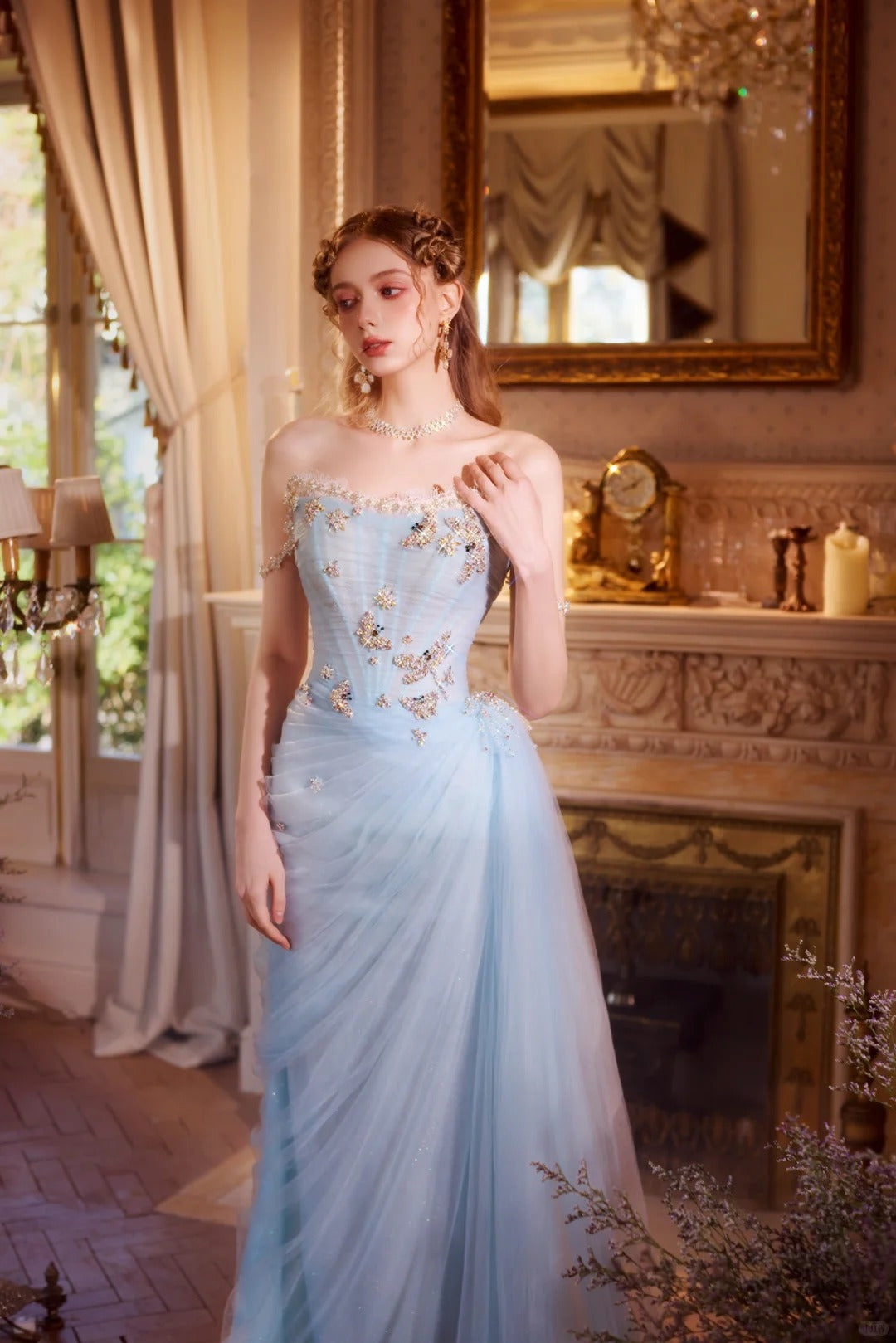 Sparkling Light Blue Crystal Butterfly Prom Dress EL103