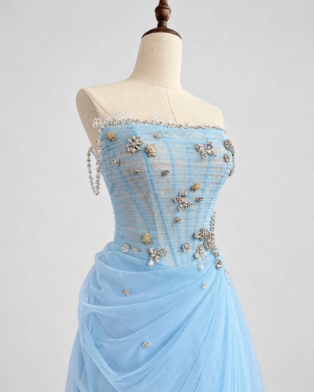 Sparkling Light Blue Crystal Butterfly Prom Dress EL103