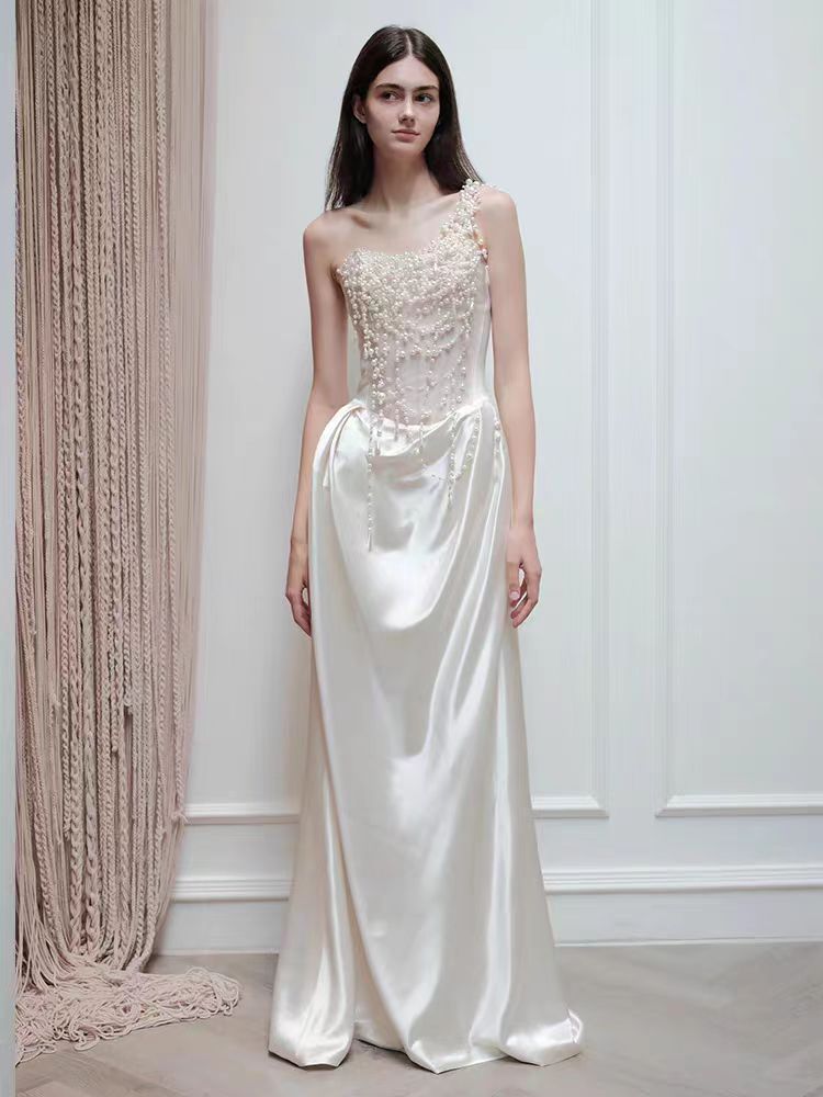 French strapless satin evening dress