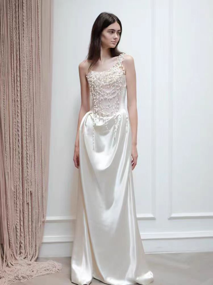 French strapless satin evening dress