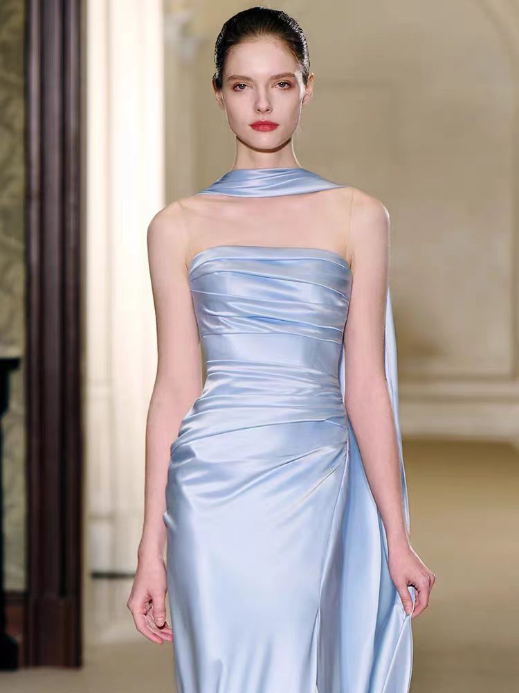High end satin evening gown for French socialites