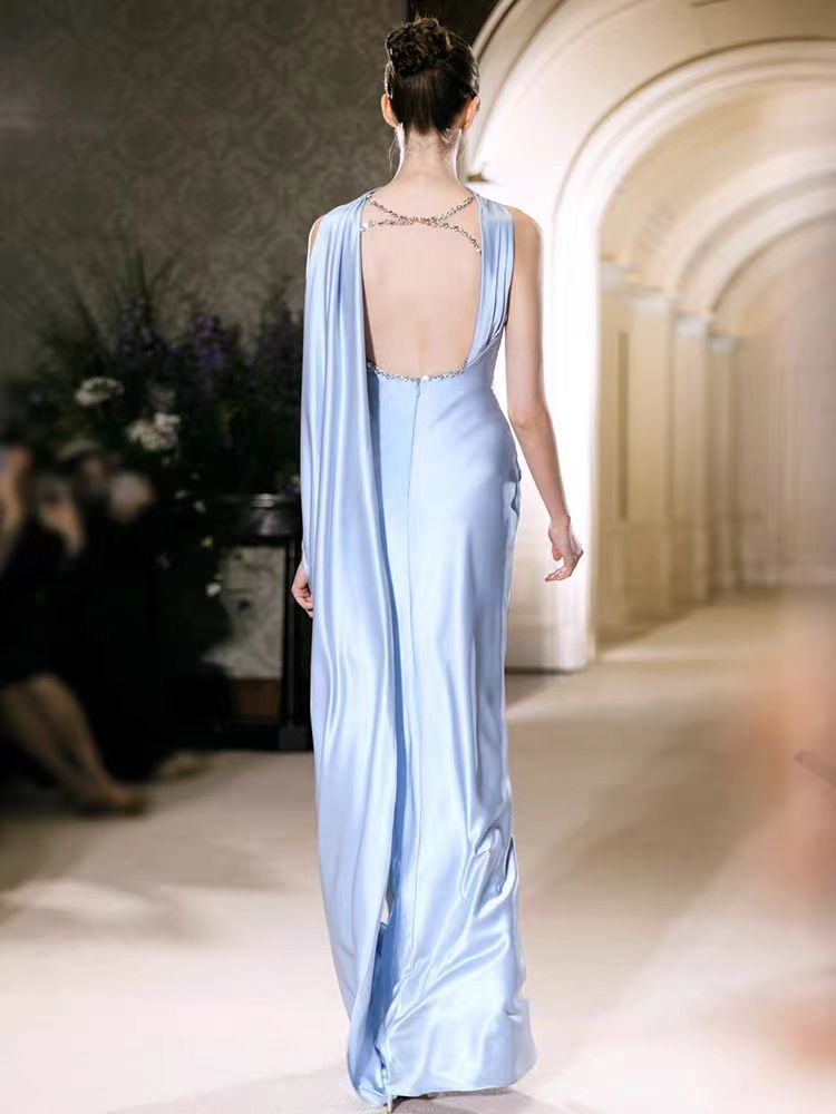 High end satin evening gown for French socialites