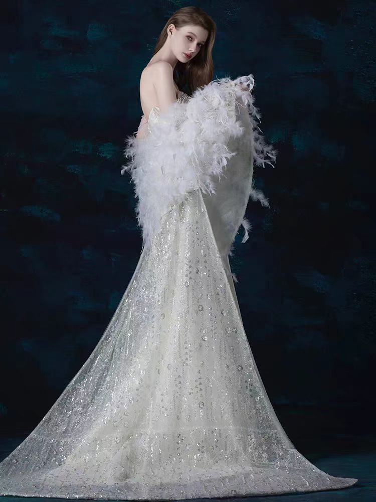 Heavy Industry Fish Tail Shoulder glitter White satin