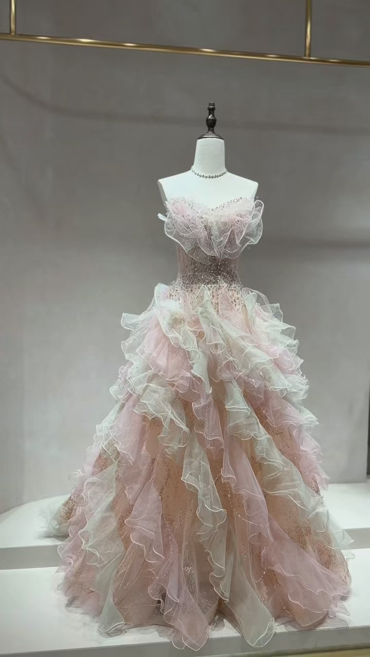 TwinkleGowns SL215 Romantic Blush Pink Strapless Couture Evening Gown