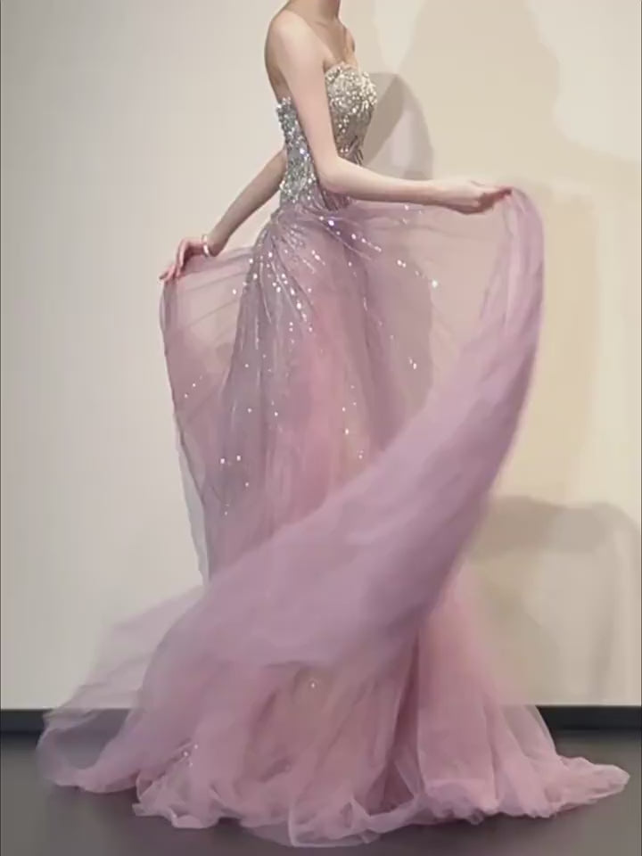 Sparkly Lilac Tulle Prom Dress with Sweetheart Neckline SL200
