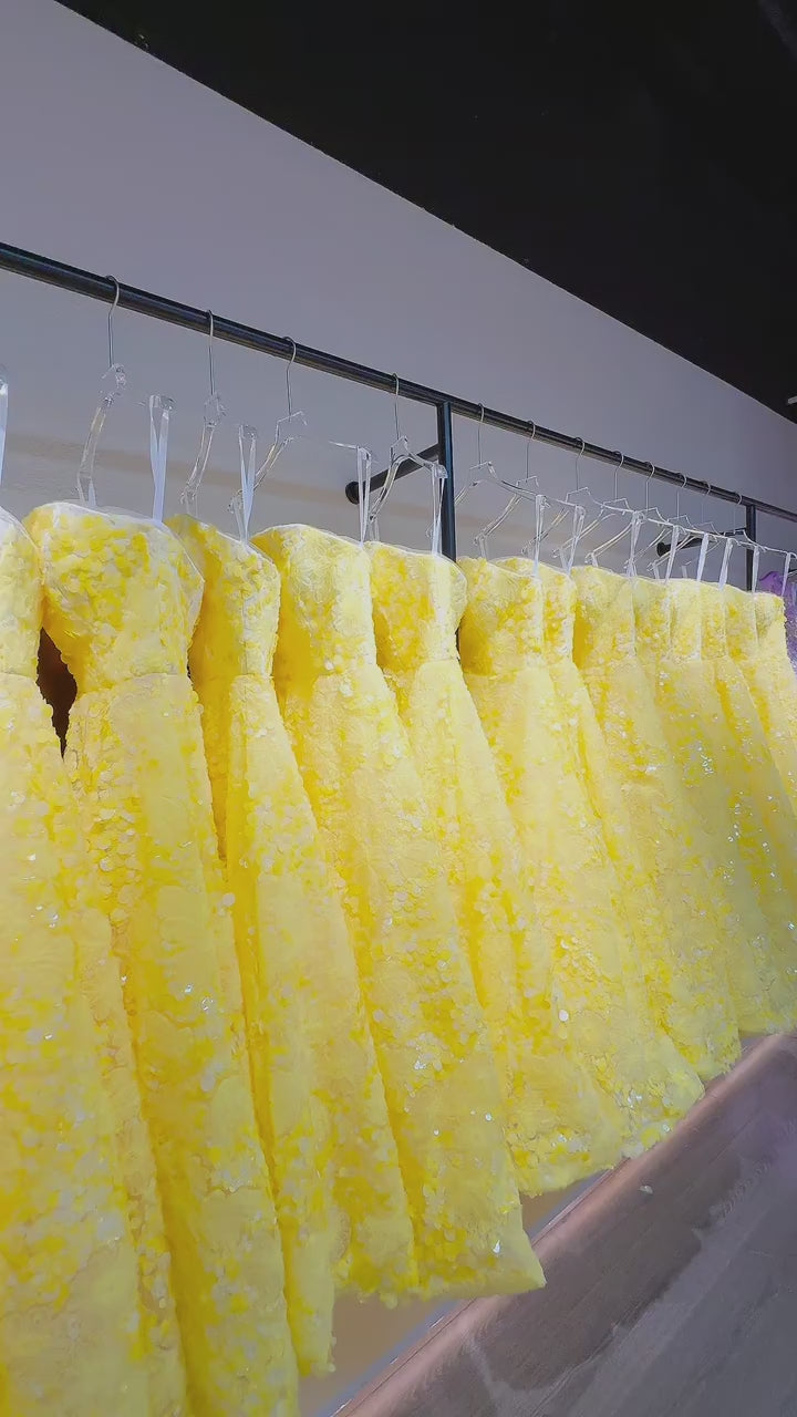 Yellow Floral Strapless A-Line Prom Dress EL101