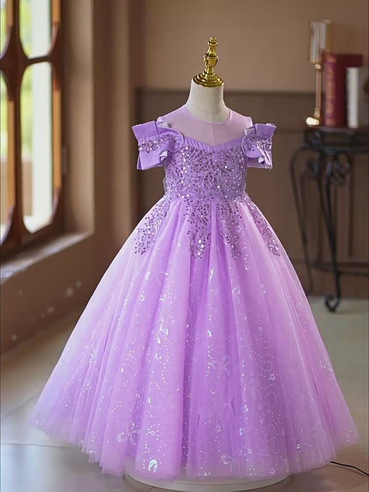 Beaded Off Shoulder Flower Girl Dress L004