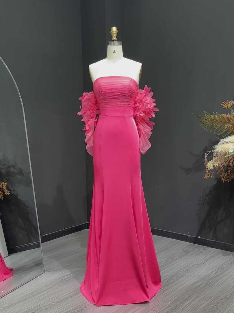 Luxury Pink Strapless 3D Embellished Evening Dress YL143