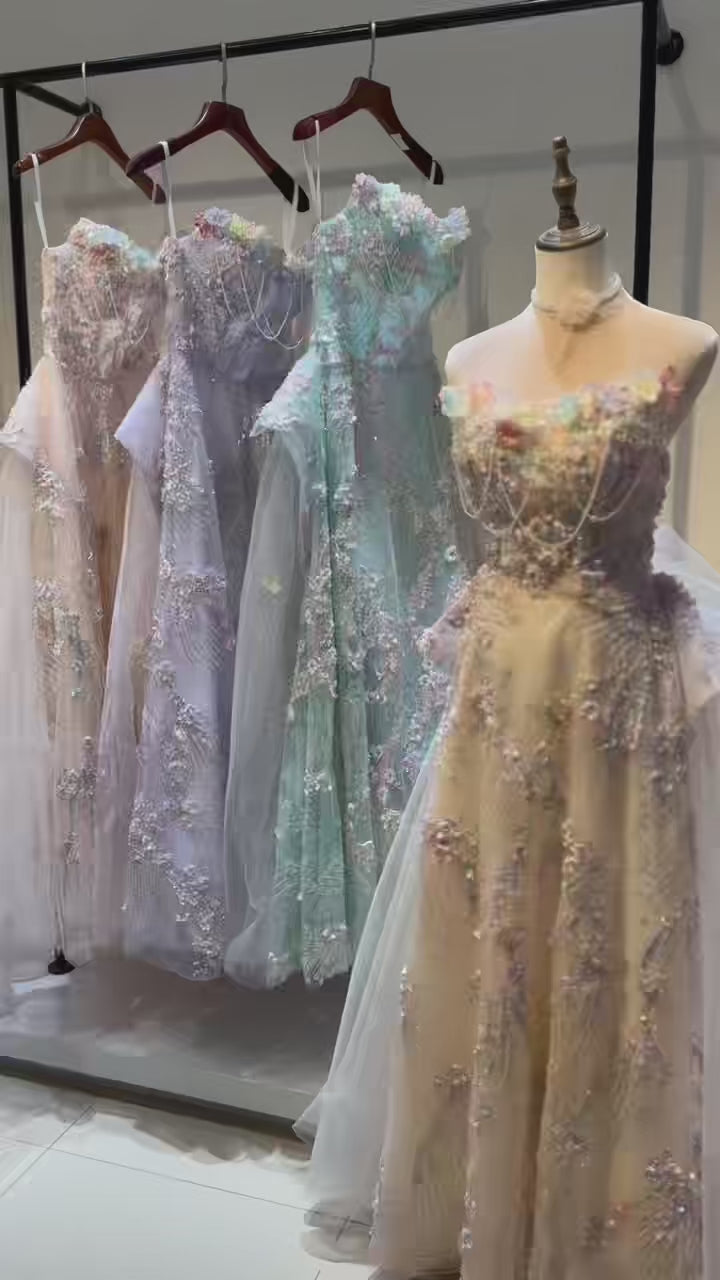 Luxury Garden Floral Evening Gown with Hand Beaded Embroidery WL165