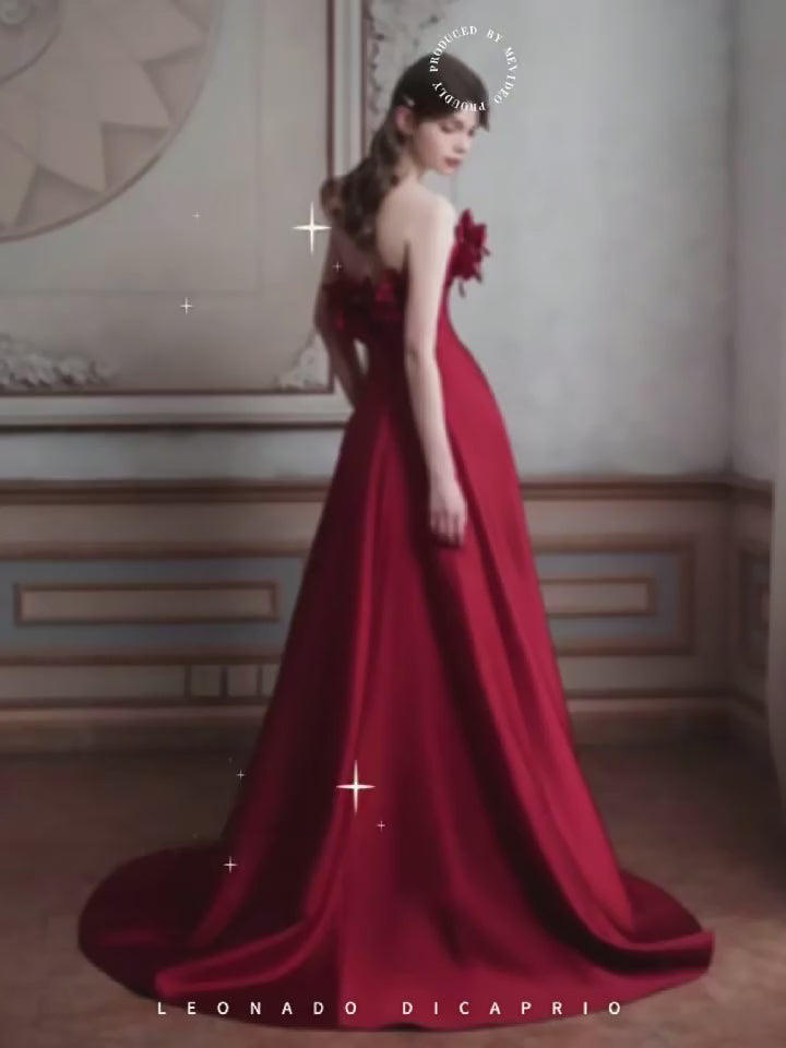 Strapless 3D Floral Satin Evening Dress E015