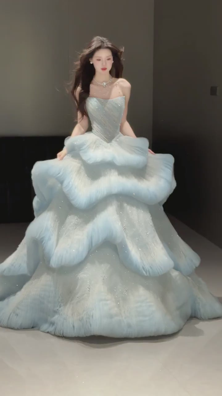 Luxury Layered Blue Tulle Ball Gown Bridal Dress LO213