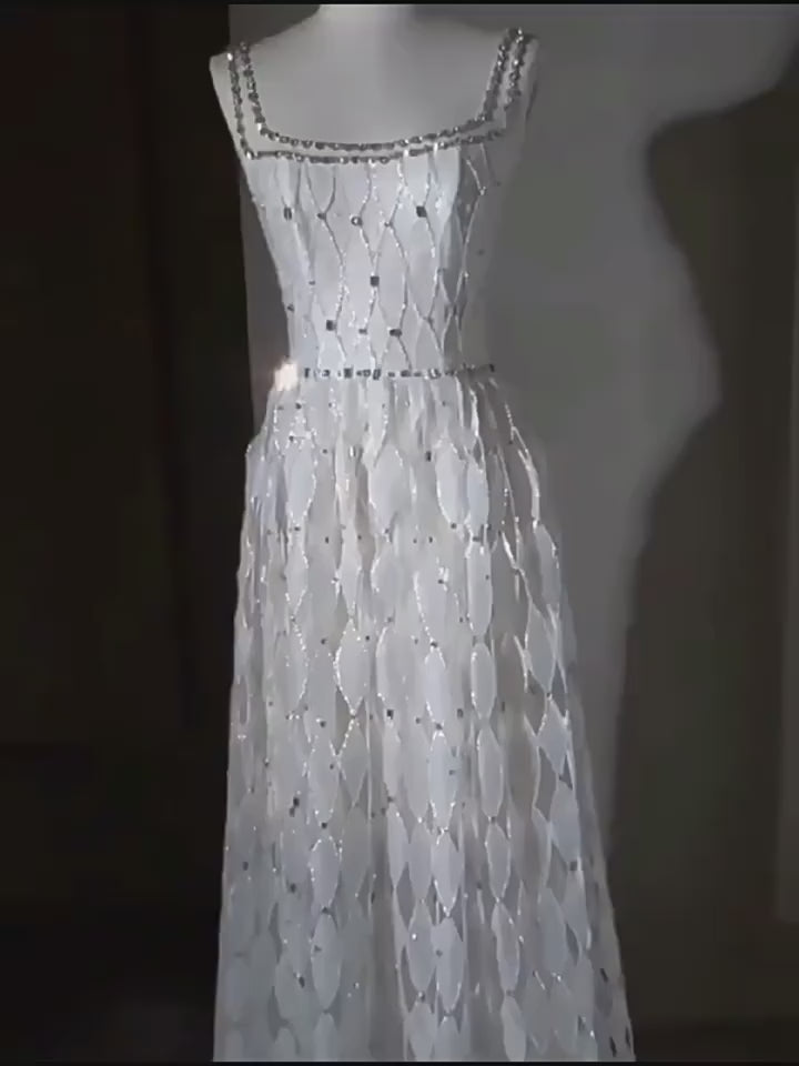 Sleeveless Diamond Patterned Sheer Evening Dress E003