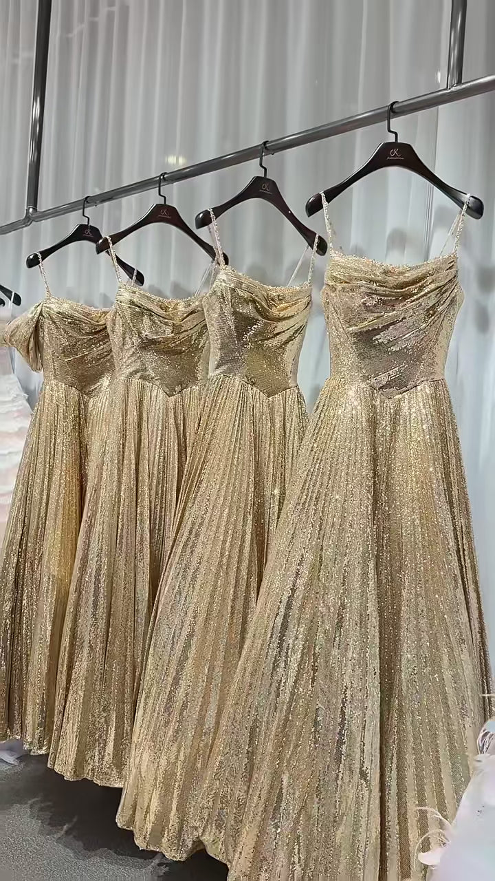 SS250 Gold Luxury Ball Gown Sparkly A-Line Evening Dress
