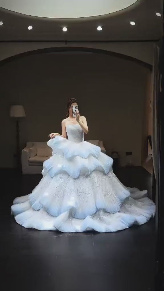 Luxury Layered Blue Tulle Ball Gown Bridal Dress LO213