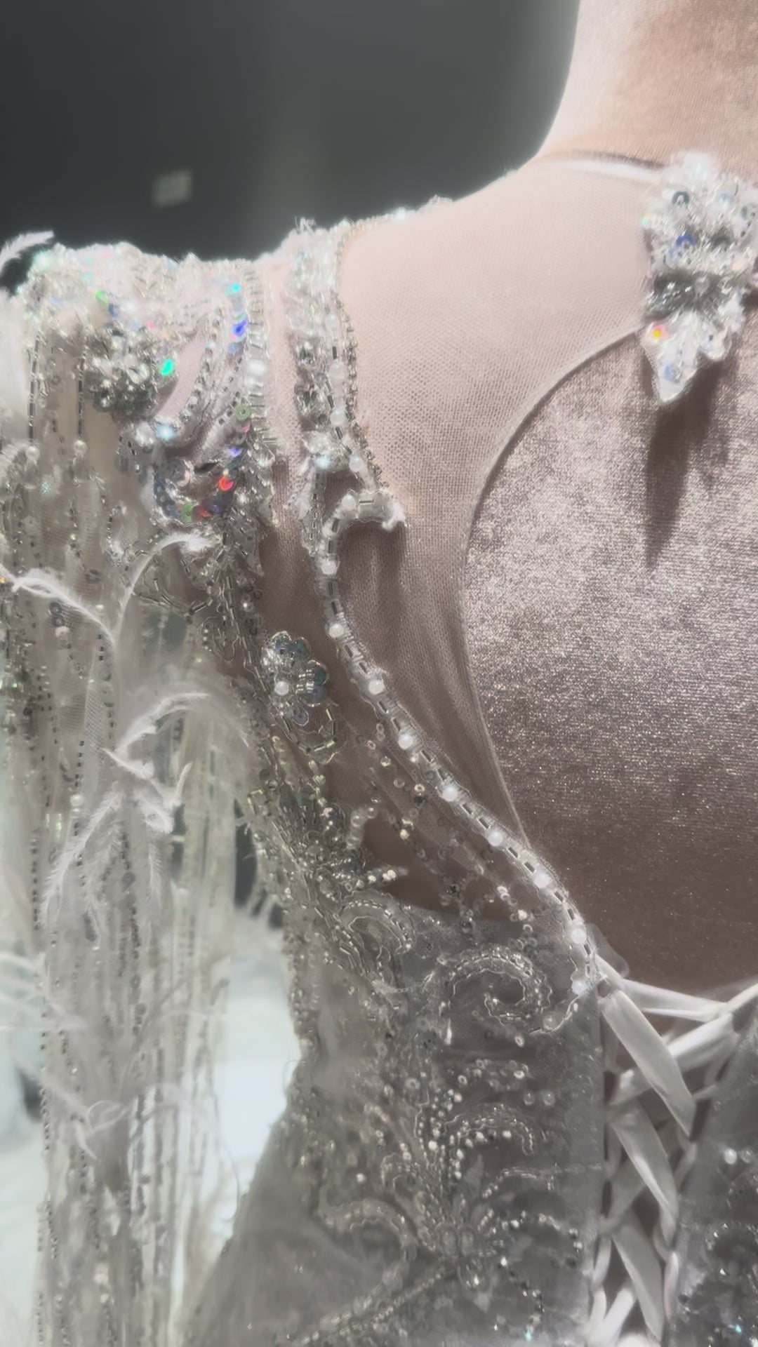 Luxury Silver Beaded Mermaid Wedding Dress with Feather Cape Sleeves SL130