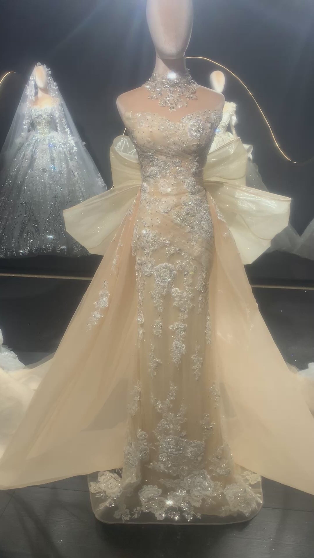 Romantic Gold Evening Dress with Dramatic Tulle Overskir SL142