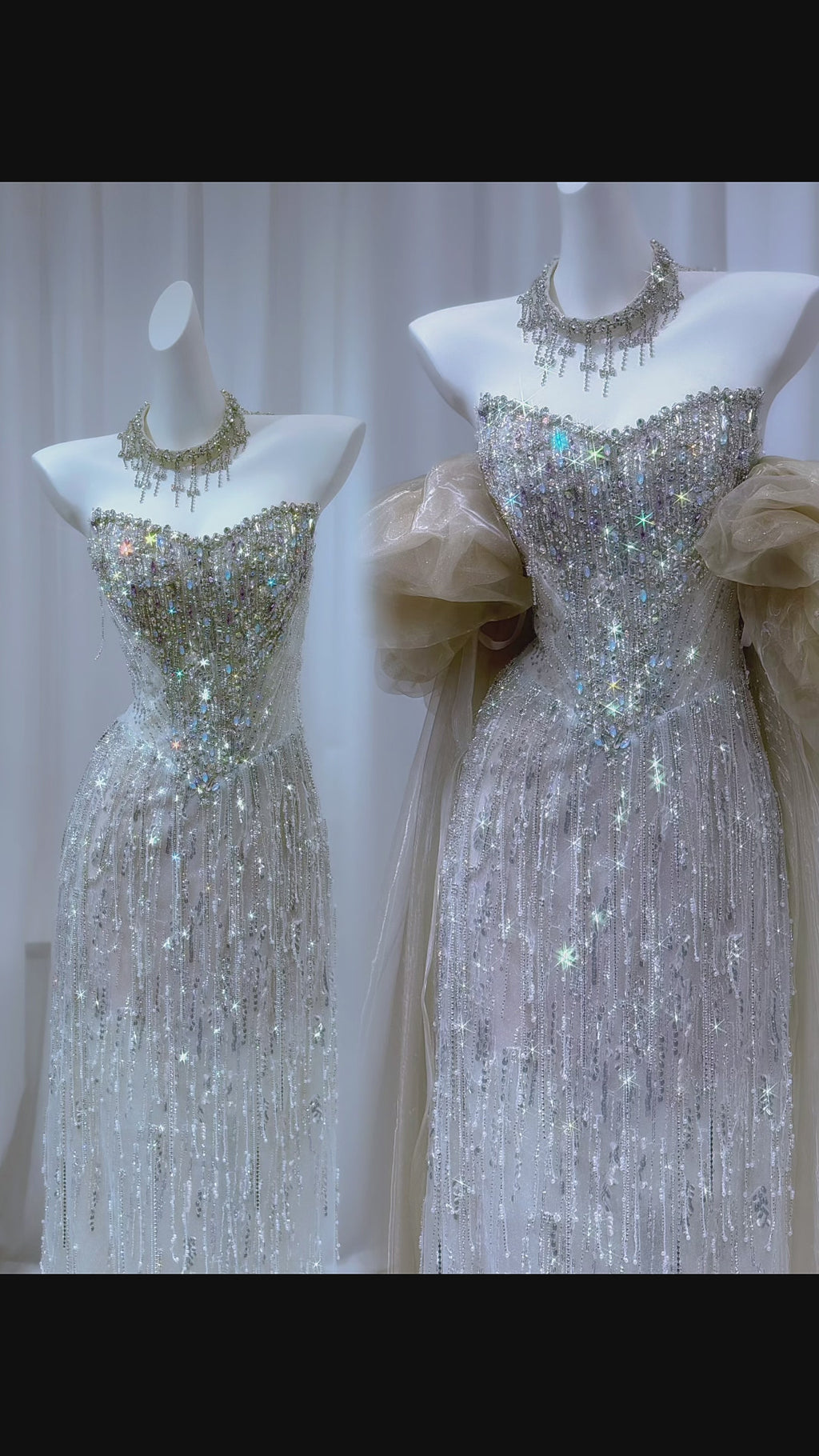 TwinkleGowns SL213 Silver Crystal Beaded Off-Shoulder Evening Gown with Sheer Train