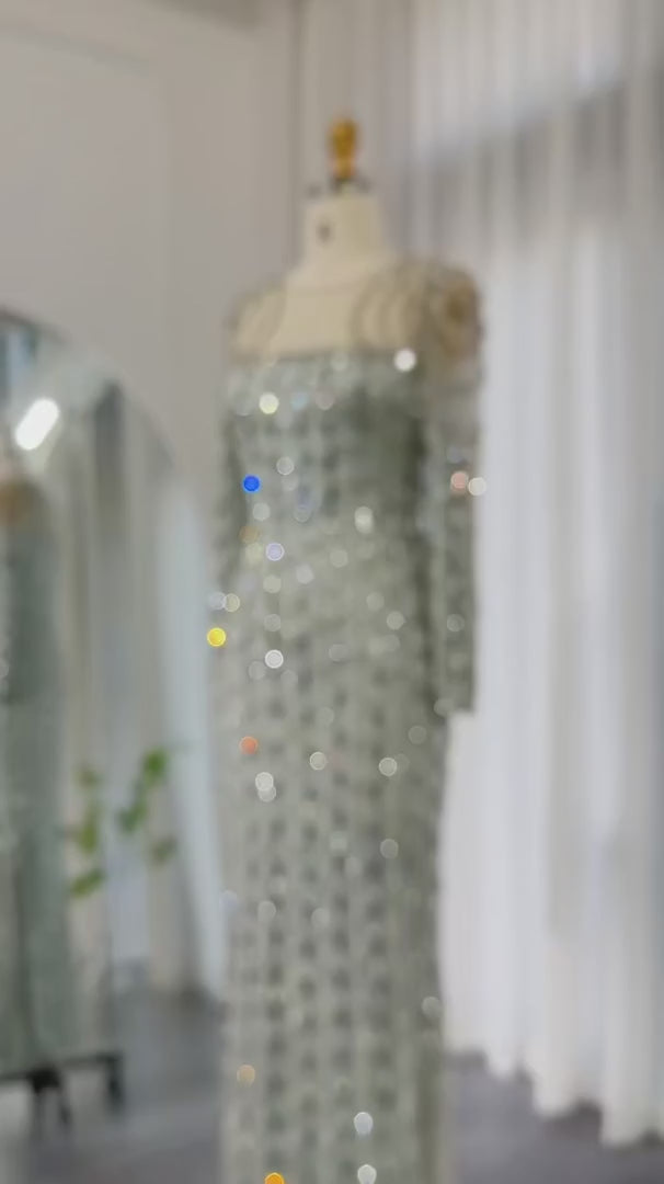 Luxury Sage Green Dubai Style Mermaid Evening Gown for Muslim Women YL133