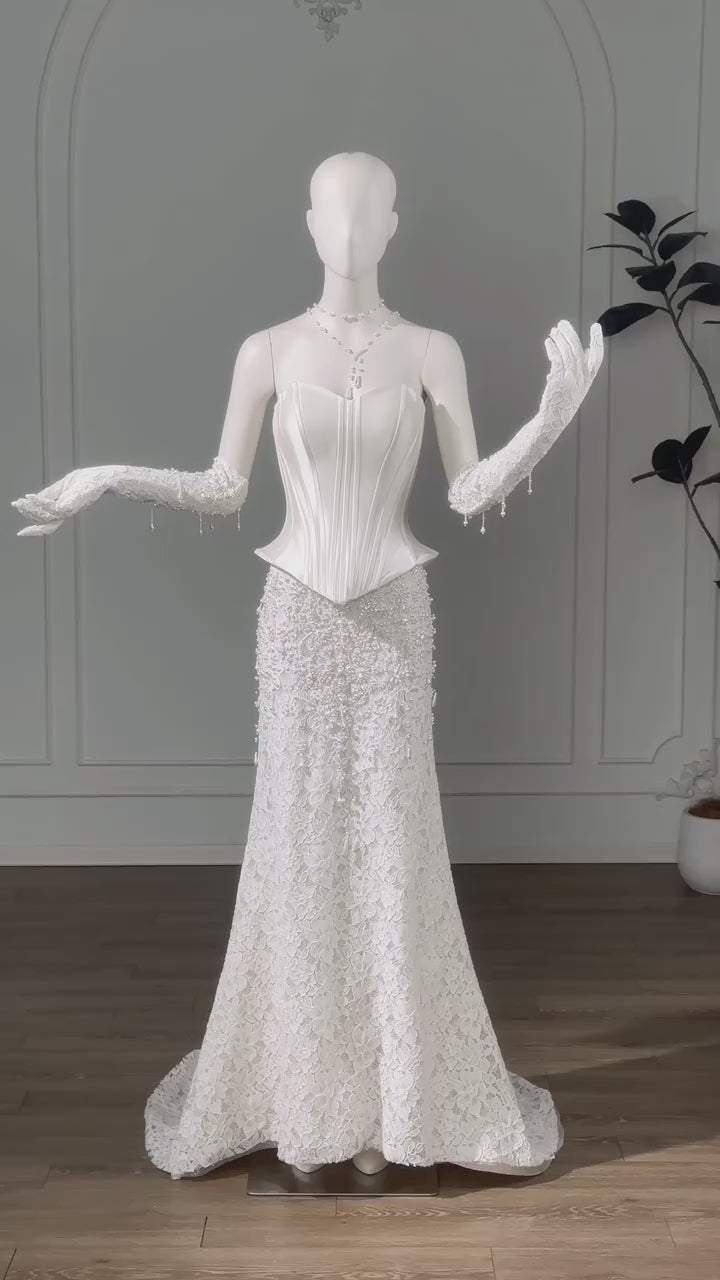 Elegent White Satin Hand-Embellished Wedding Dress SS610