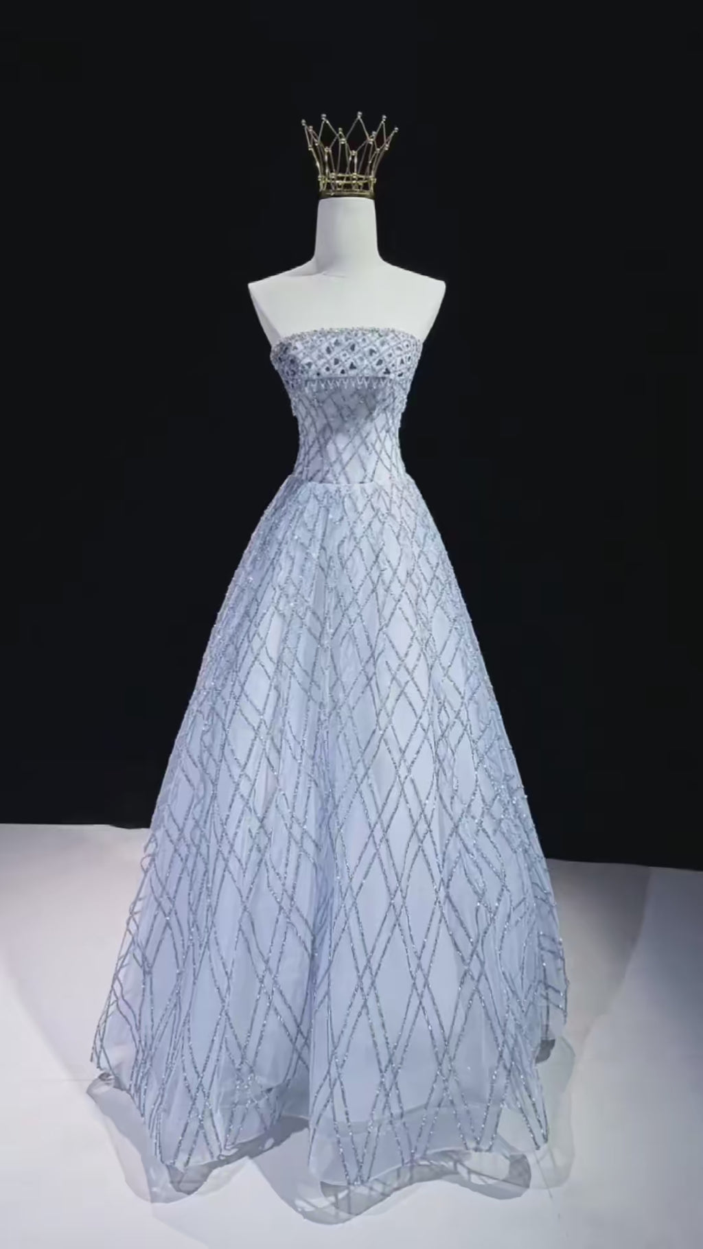 Icy Blue Strapless Sparkly A-Line Evening Gown SS239