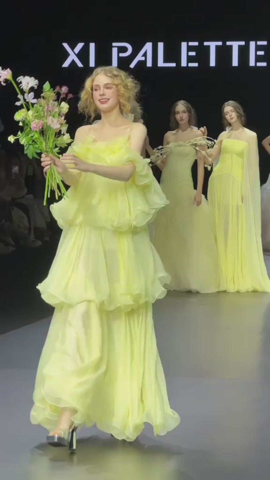 Romantic Pastel Yellow Tulle Evening Dress with Soft Ruffles SL145