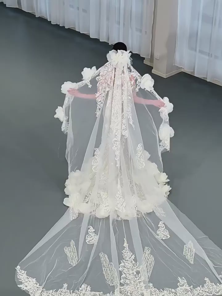 TwinkleGowns Crystal Off-Shoulder Mermaid Wedding Dress with Cathedral Train SL147