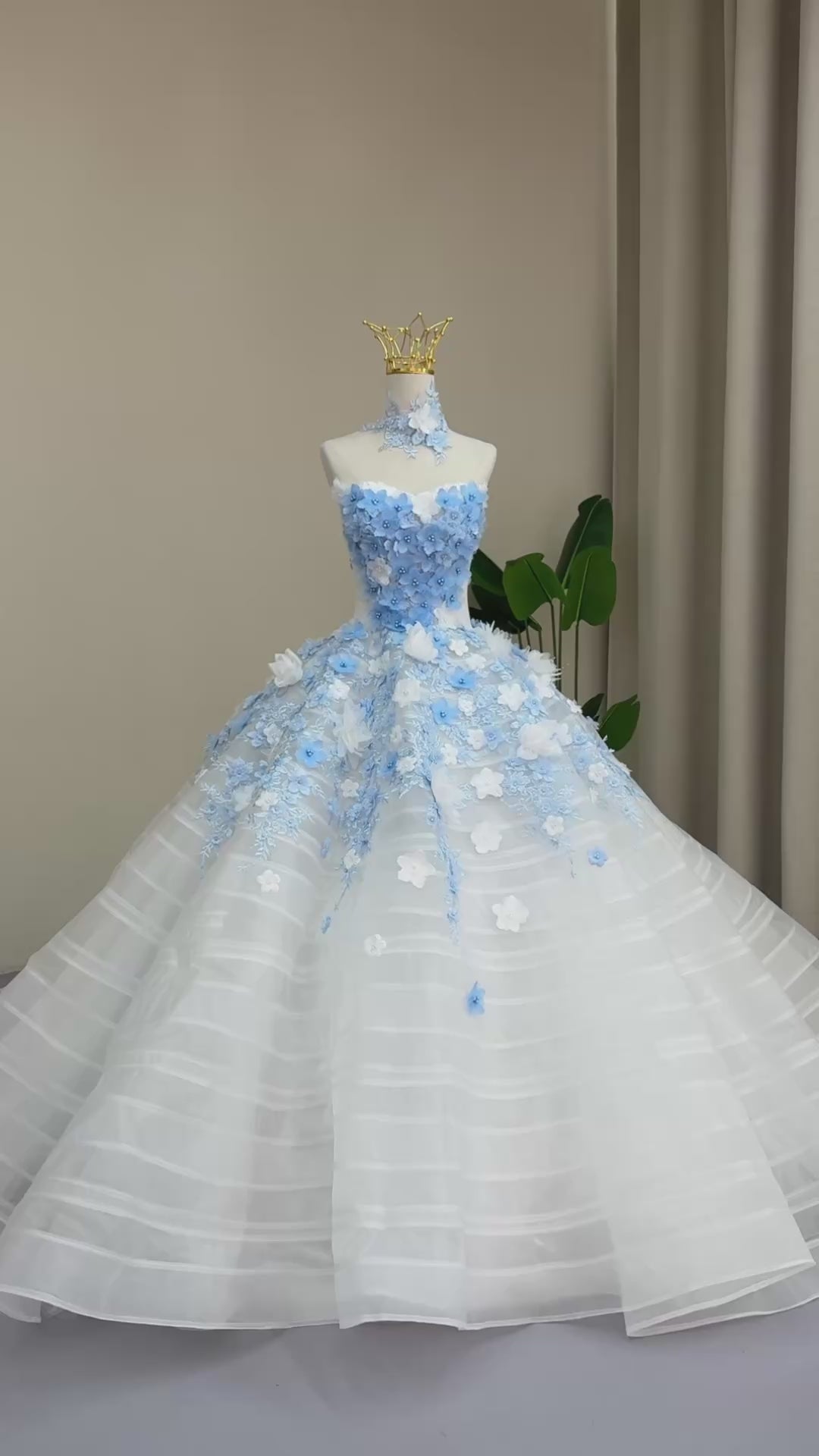 Luxury Blue Princess Dress with 3D Flowers Ball Gown for Quinceañera and Prom Dress SL141
