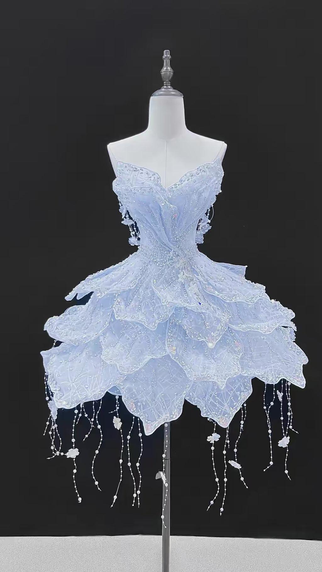 SL241 Icy Blue Princess Mini Prom Dress Crystal Beaded Layered Dress