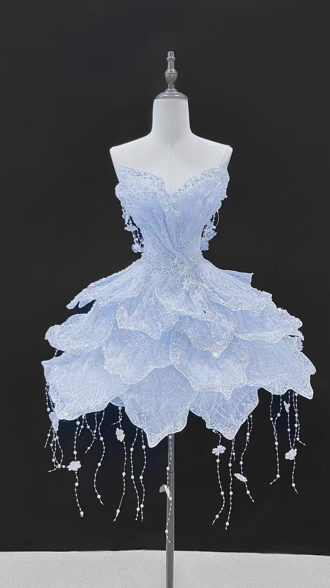 SL241 Icy Blue Princess Mini Prom Dress Crystal Beaded Layered Dress