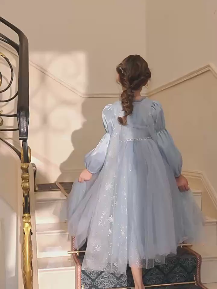 Girls' Winter Elsa Princess Dress with Cape Christmas Frozen-Themed Birthday Party Dress