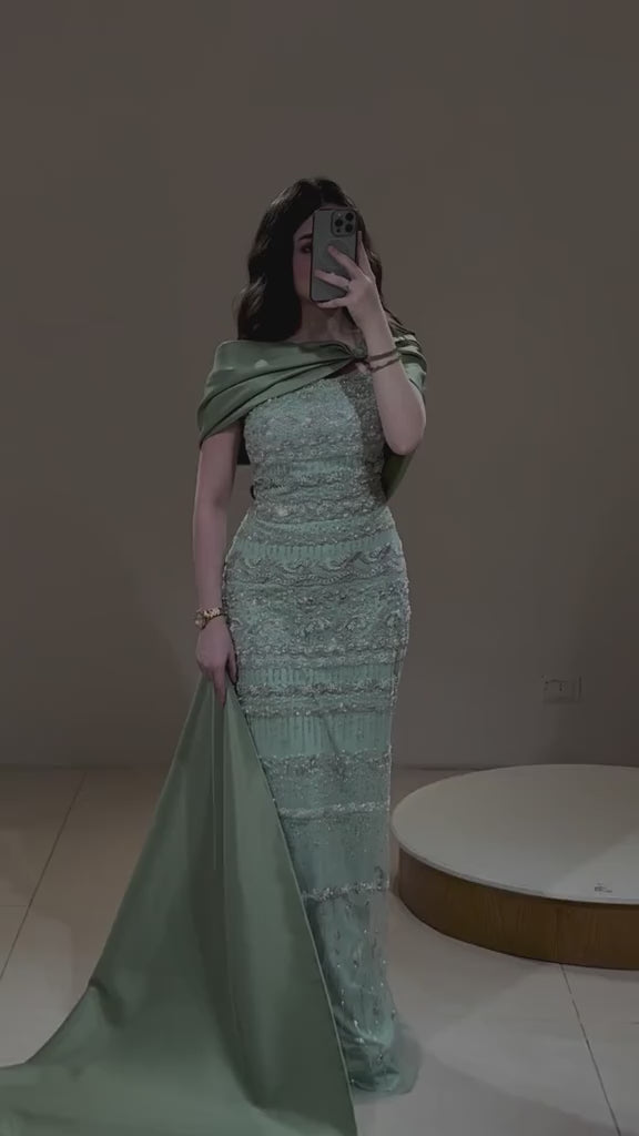 Luxury Dubai Evening Dress with Cape Long Party Gowns YL145