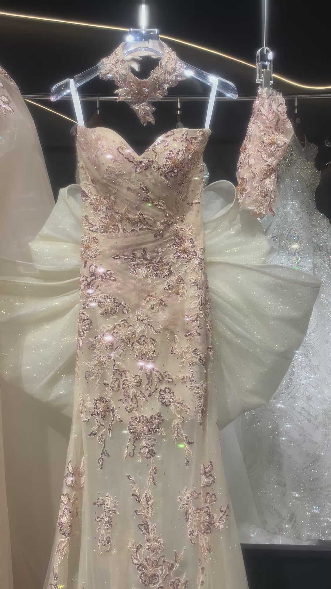 Romantic Gold Evening Dress with Dramatic Tulle Overskir SL142