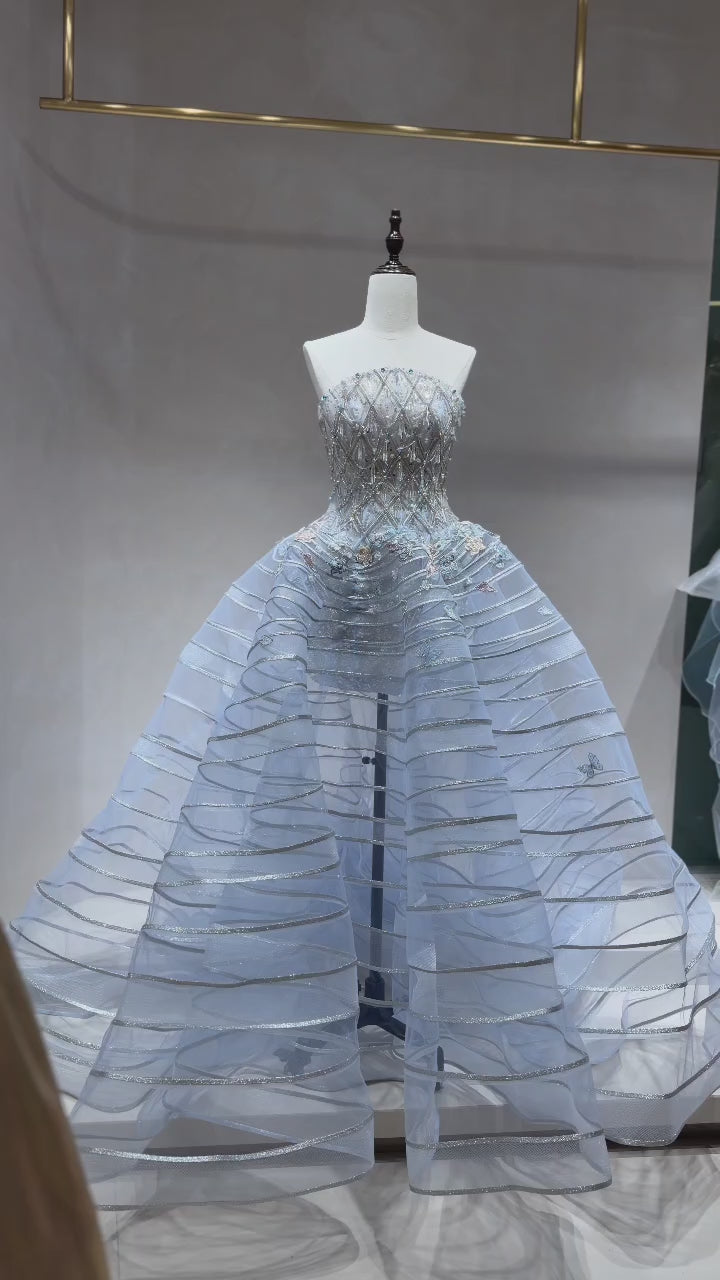 SL237 Luxury Blue Crystal Corset Ball Gown with Matching Choker