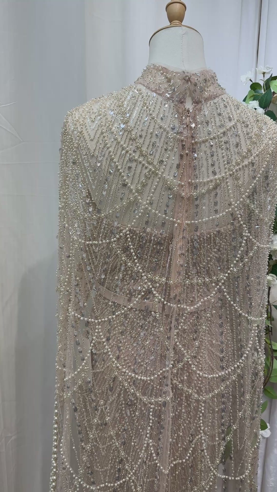 Luxury Champagne Beaded Cape Evening Dress SL122