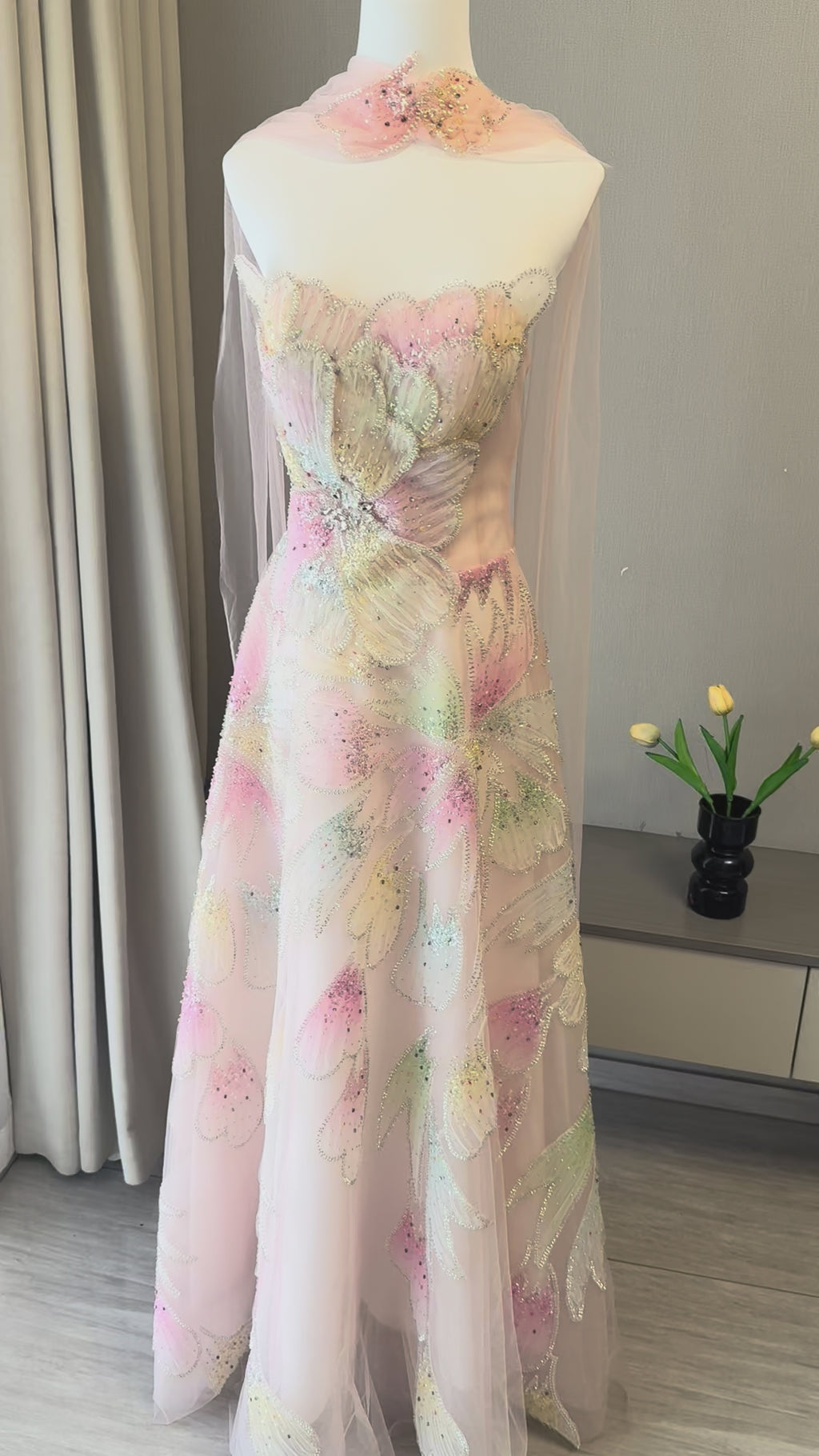 Luxury Green with Beaded Floral Details and Draped Sleeves Evening Dress SL161
