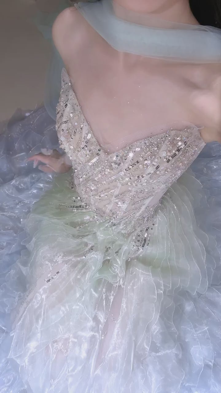 TwinkleGowns SL216 Icy Blue Crystal Embellished Fairy-Tale Ball Gown