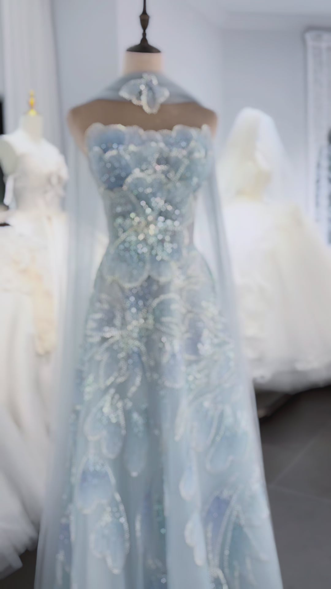 Luxury Green with Beaded Floral Details and Draped Sleeves Evening Dress SL161