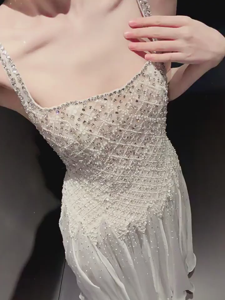 Luxury Fully Beaded Square Neck Chiffon A Line Evening Gown SL146