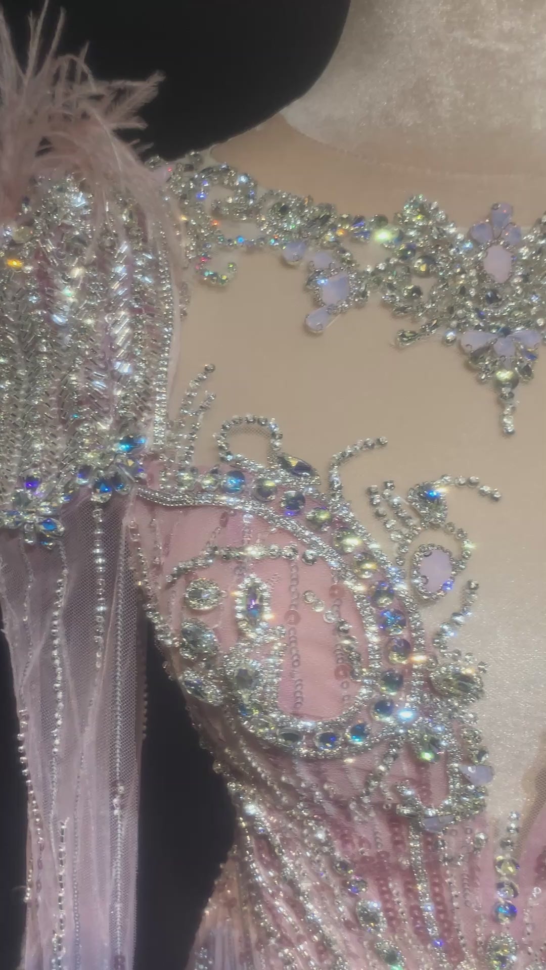 Sparkling Pink Mermaid Dress with Feather Details with Sheer Cape Sleeves SL143