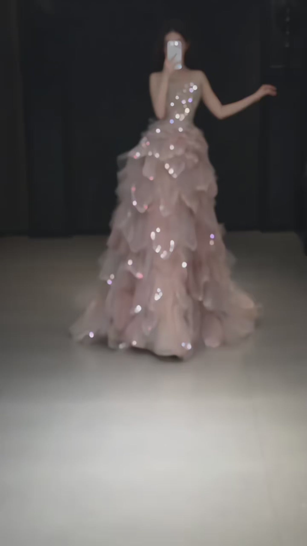 SL247 Luxury Blush Pink Crystal Corset Cascading Petal Evening Gown