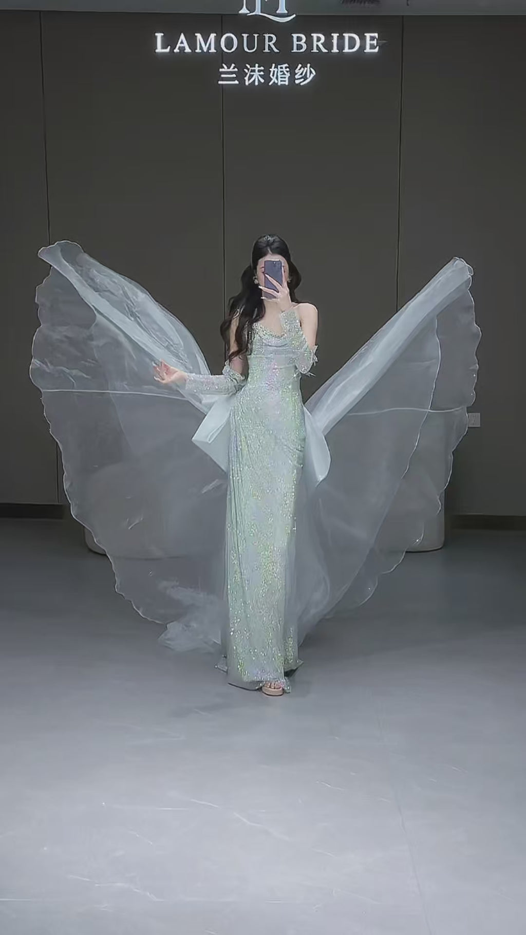 Sparkling Ice Blue Strapless Mermaid Dress with Detachable Train SL226