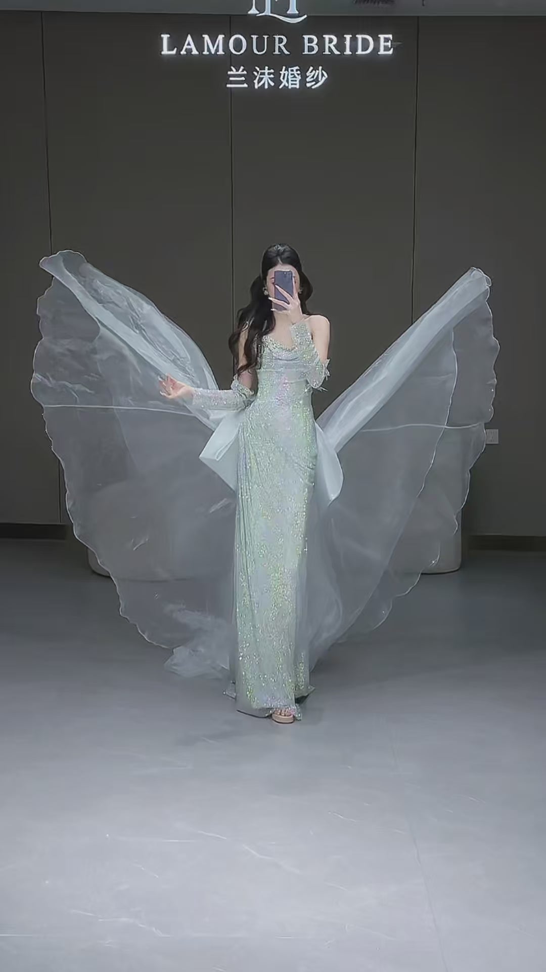Sparkling Ice Blue Strapless Mermaid Dress with Detachable Train SL226