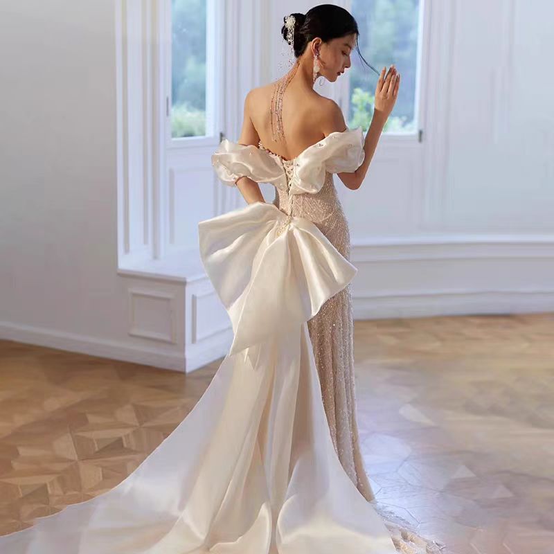 Elegant Pearl-Embellished Off-Shoulder Mermaid Gown Evening Dress