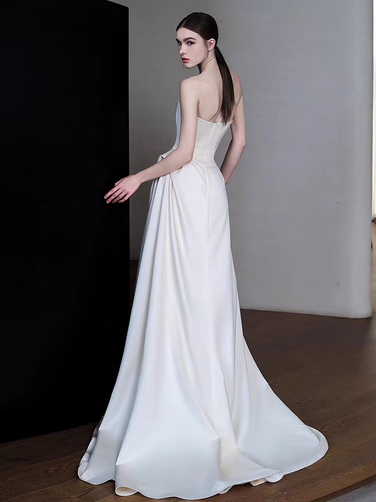 Graceful White Satin Strapless Evening Dress