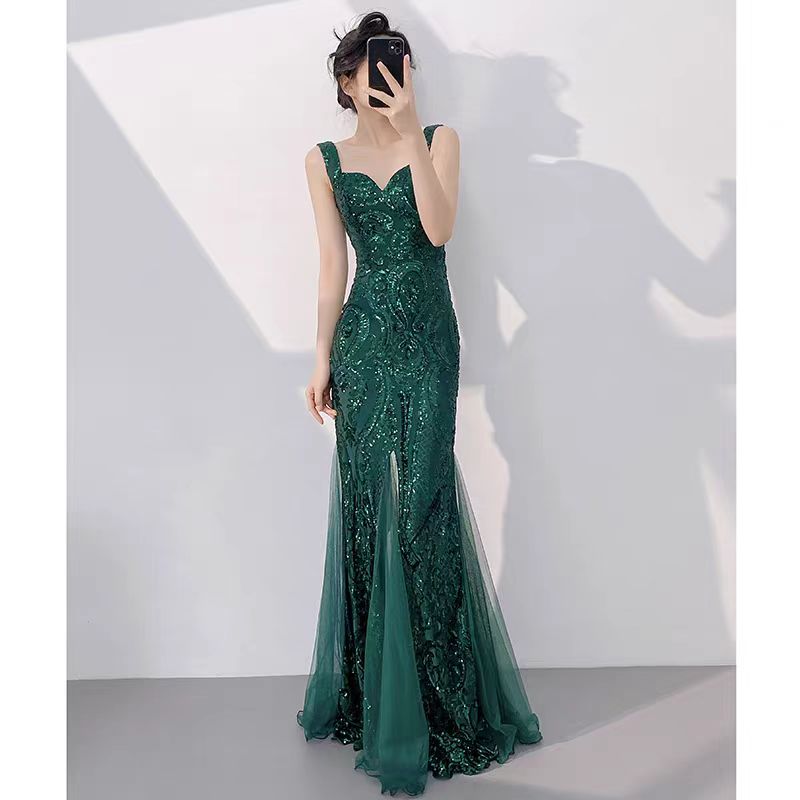 Elegant Sparkling Green Mermaid Gown Evening Dress