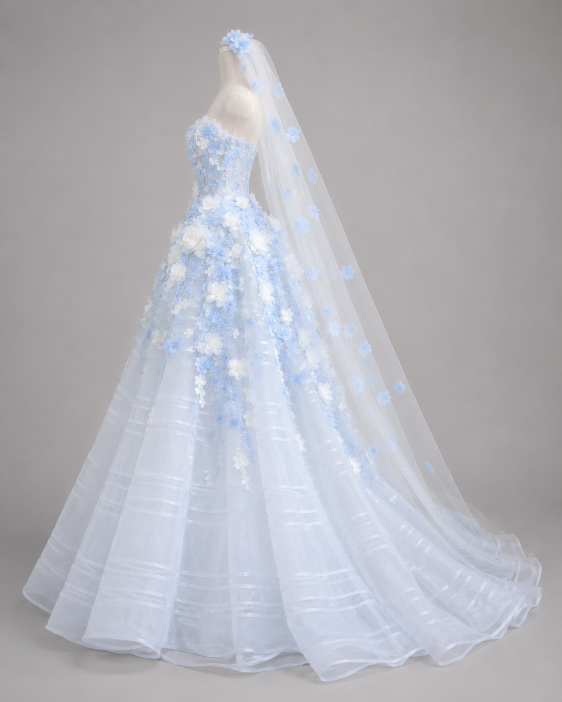 Luxury Blue Princess Dress with 3D Flowers Ball Gown for Quinceañera and Prom Dress SL141