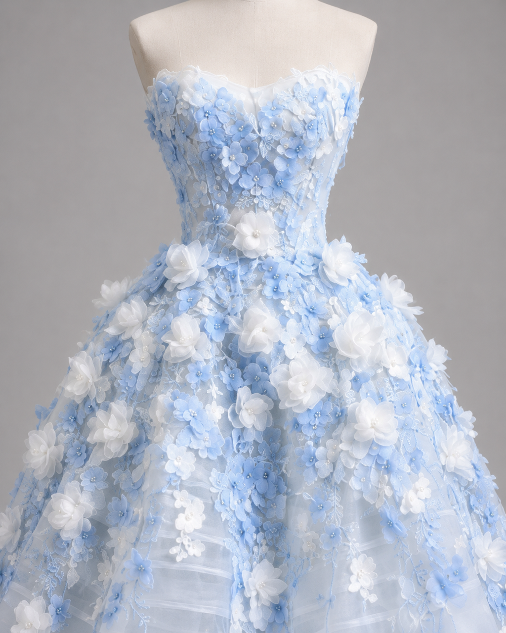 Luxury Blue Princess Dress with 3D Flowers Ball Gown for Quinceañera and Prom Dress SL141