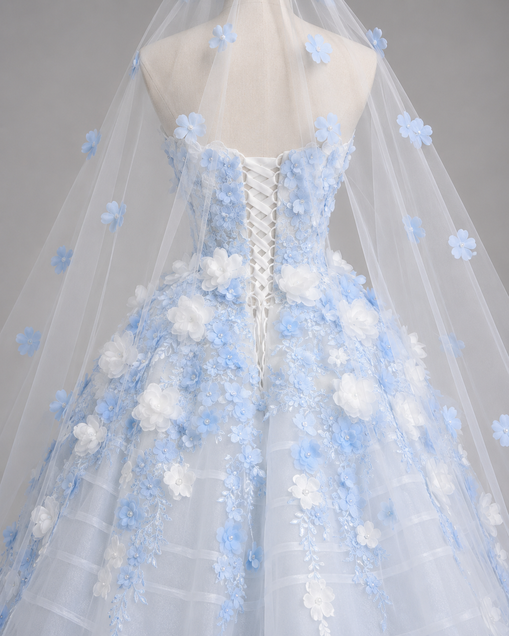 Luxury Blue Princess Dress with 3D Flowers Ball Gown for Quinceañera and Prom Dress SL141