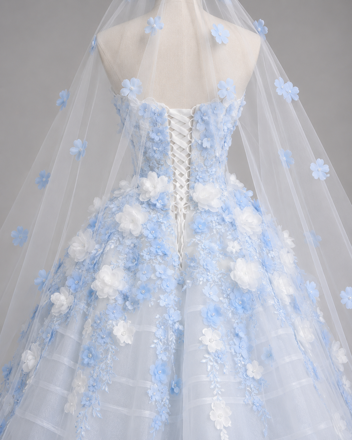 Luxury Blue Princess Dress with 3D Flowers Ball Gown for Quinceañera and Prom Dress SL141